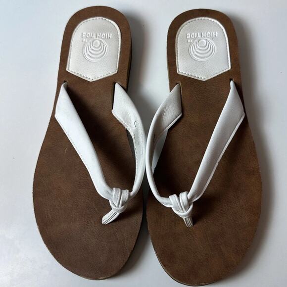 High Tide Sandals Flip Flops White Strappy Leather Thong Slide In Casual Size 9 - Picture 10 of 14